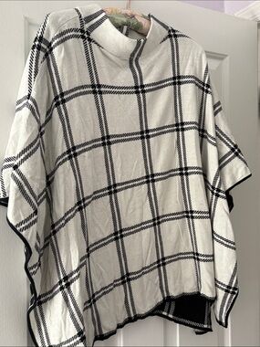 Talbots Black and White Plaid Poncho Sweater